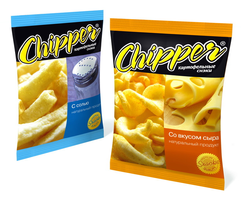 Создание товарного знака и дизайн упаковки кукурузных снэков «Chipper» Создание товарного знака и дизайн упаковки кукурузных снэков «Chipper»
