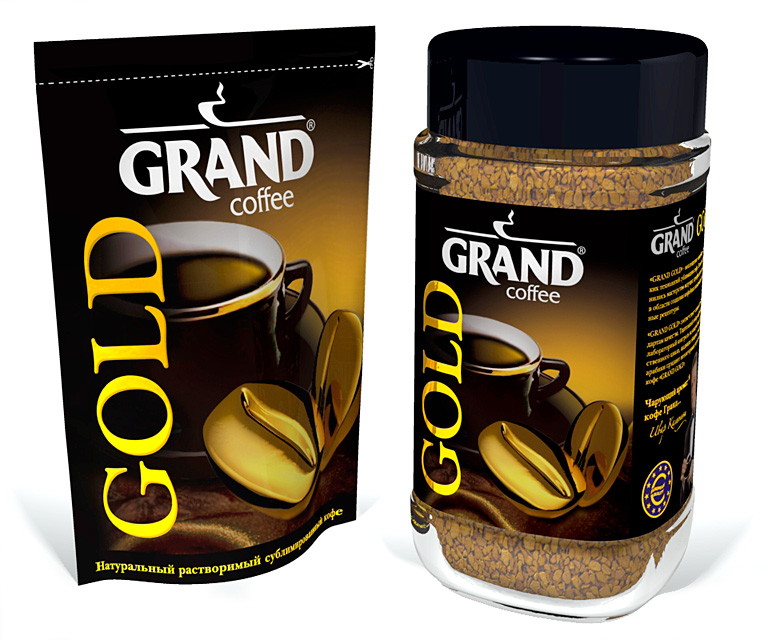Разработка дизайна упаковки кофе «Grand Gold». Omnibus.