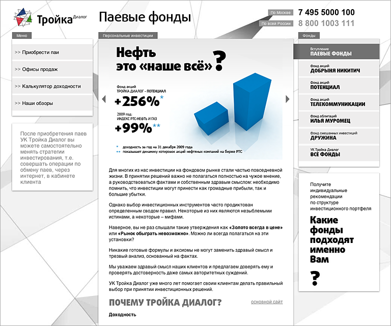 Промо-сайт паевых инвестиционных фондов Тройка-Диалог Промо-сайт паевых инвестиционных фондов Тройка-Диалог